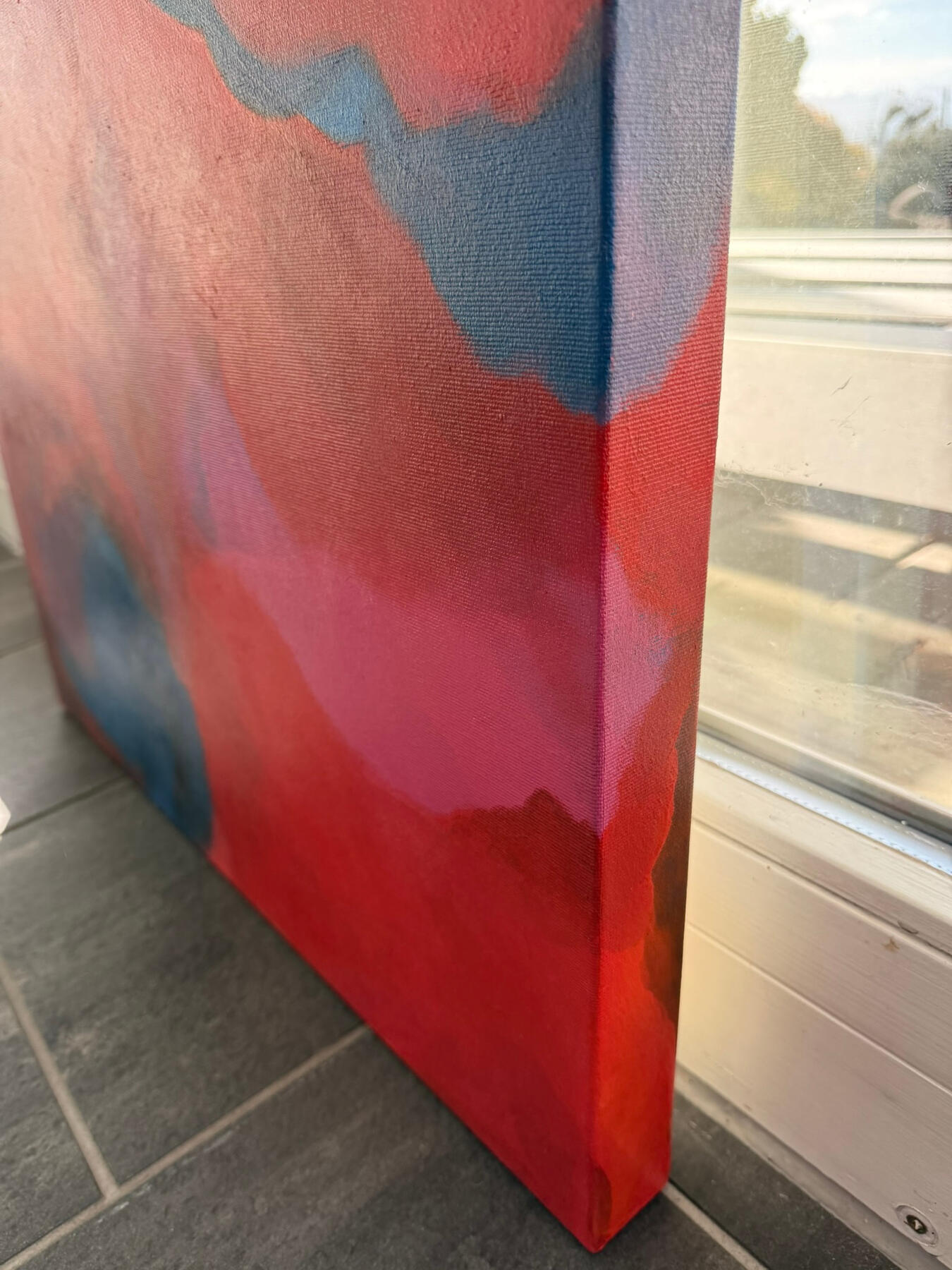 Side view of A Space of My Own, showing the painted canvas edge and the depth of the gallery stretcher frame.