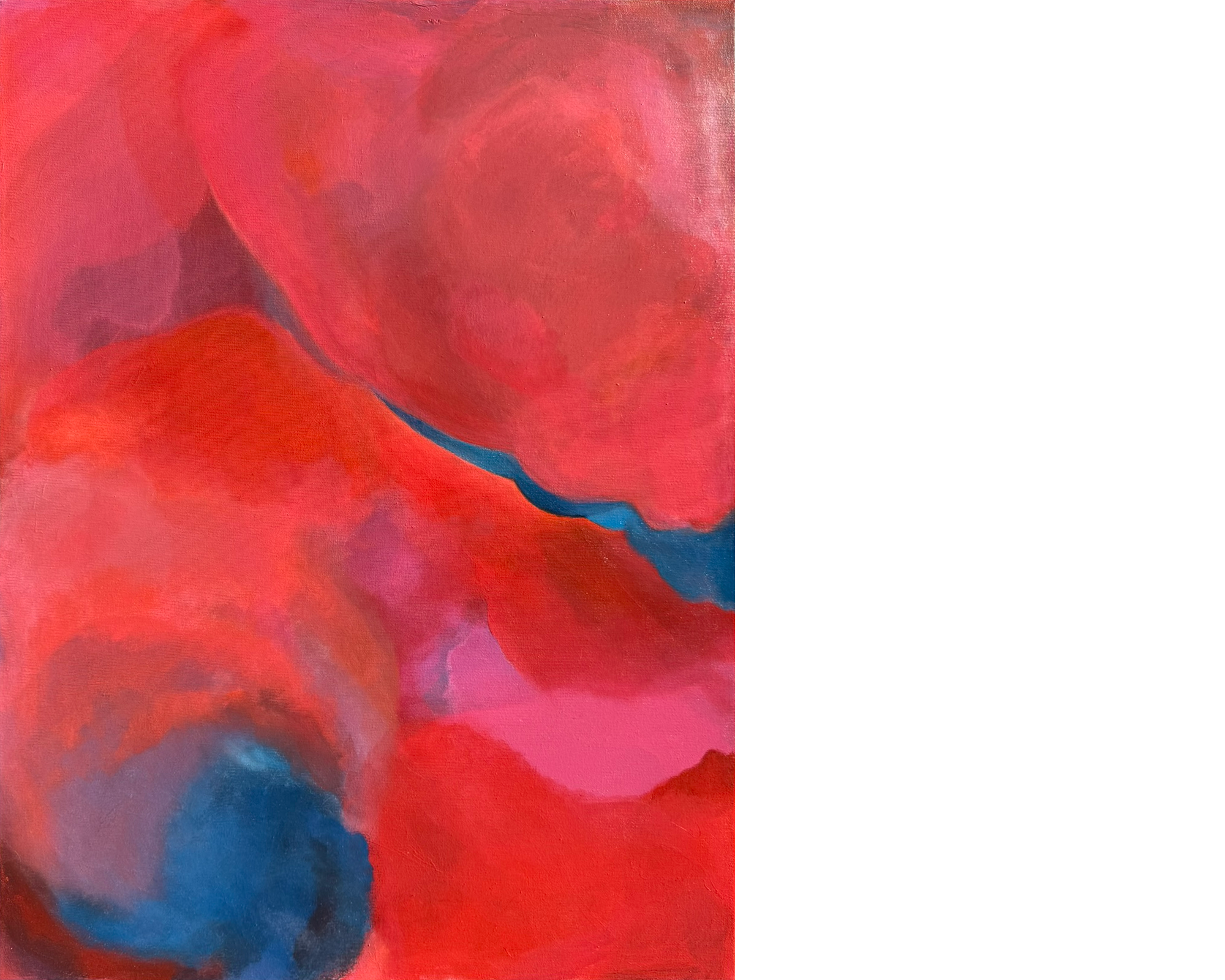 A Space of My Own by Simone Schweiger, an abstract painting in coral red, pink, violet and blue.