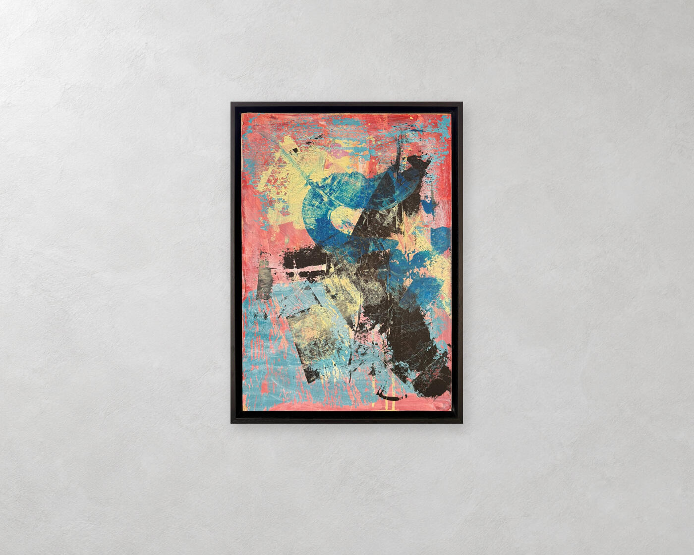 Untitled by Ellen, hanging on a pale wall in its black wooden floating frame. Wall visualisation.